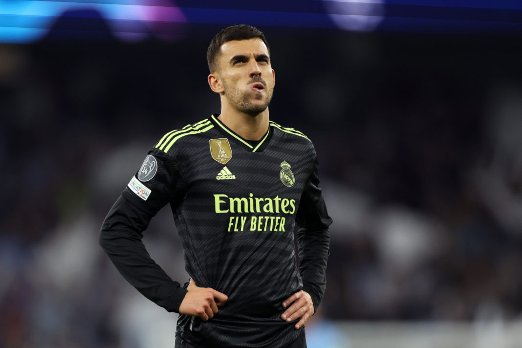 MANCHESTER, ENGLAND - MAY 17: Dani Ceballos of Real Madrid looks dejected following the team's defeat during the UEFA Champions League semi-final second leg match between Manchester City FC and Real Madrid at Etihad Stadium on May 17, 2023 in Manchester, England. (Photo by Clive Brunskill/Getty Images)
