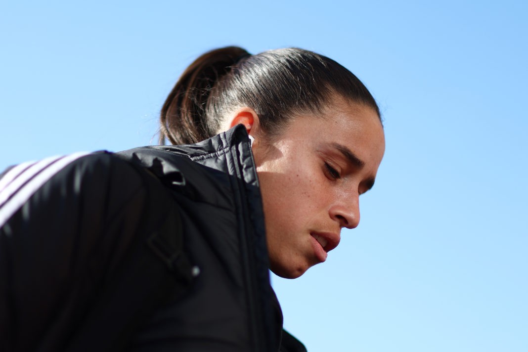 LEIGH, ENGLAND - APRIL 19: Rafaelle Souza of Arsenal arrives at the stadium prior to the FA Women's Super League match between Manchester United and Arsenal at Leigh Sports Village on April 19, 2023 in Leigh, England. (Photo by Naomi Baker/Getty Images)