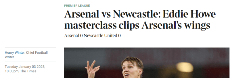 Henry Winter in The Times after Newcastle wasted a lot of time at The Emirates