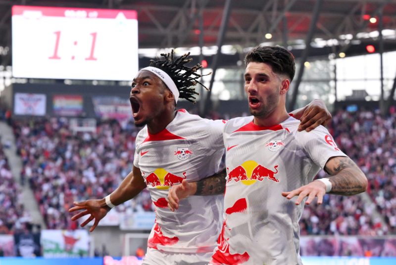 Arsenal transfer news - LEIPZIG, GERMANY - MAY 14: Dominik Szoboszlai of RB Leipzig celebrates with teammate Mohamed Simakan after scoring the team's second goal during the Bundesliga match between RB Leipzig and SV Werder Bremen at Red Bull Arena on May 14, 2023 in Leipzig, Germany. (Photo by Oliver Hardt/Getty Images)