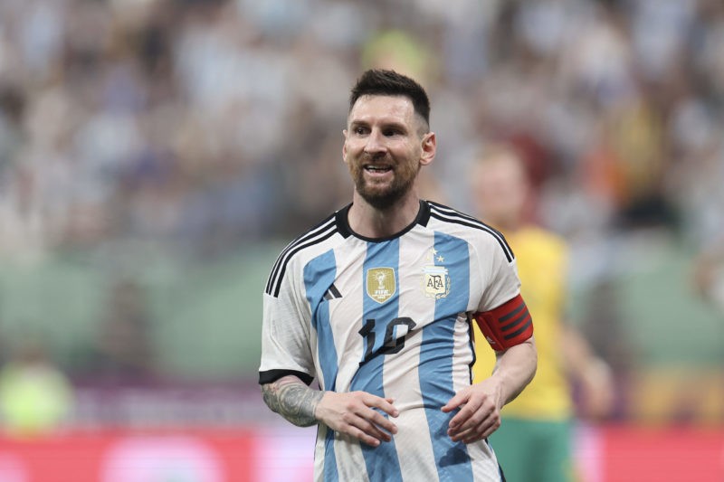 BEIJING, CHINA - JUNE 15: Lionel Messi of Argentina reacts during the international friendly match between Argentina and Australia at Workers Stadium on June 15, 2023 in Beijing, China. (Photo by Lintao Zhang/Getty Images)