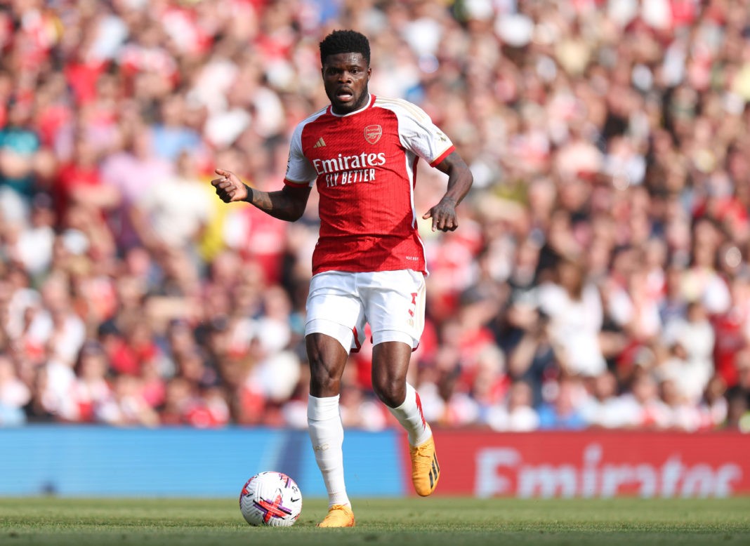 LONDON, ENGLAND - MAY 28: Thomas Partey of Arsenal during the Premier League match between Arsenal FC and Wolverhampton Wanderers at Emirates Stadium on May 28, 2023 in London, England. (Photo by Catherine Ivill/Getty Images)