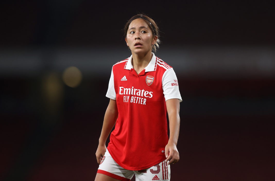 LONDON, ENGLAND - OCTOBER 27: Mana Iwabuchi of Arsenal during the UEFA Women's Champions League group C match between Arsenal and FC Zürich at Emirates Stadium on October 27, 2022 in London, England. (Photo by Julian Finney/Getty Images)