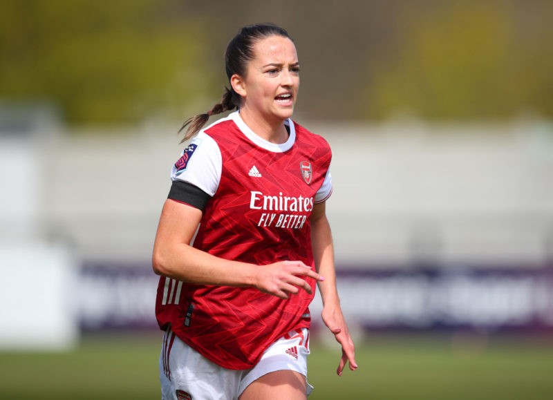 BOREHAMWOOD, ENGLAND - APRIL 18: Anna Patten of Arsenal during the Vitality Women's FA Cup Fourth Round match between Arsenal Women and Gillingham Ladies at Meadow Park on April 18, 2021 in Borehamwood, England. Sporting stadiums around the UK remain under strict restrictions due to the Coronavirus Pandemic as Government social distancing laws prohibit fans inside venues resulting in games being played behind closed doors. (Photo by Catherine Ivill/Getty Images)