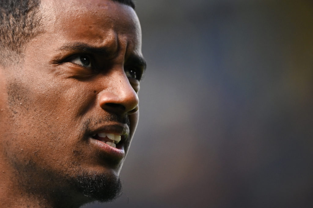 Newcastle United's Swedish striker Alexander Isak reacts as he warms up during the English Premier League football match between Chelsea and Newcastle United at Stamford Bridge in London on May 28, 2023.(Photo by JUSTIN TALLIS/AFP via Getty Images)