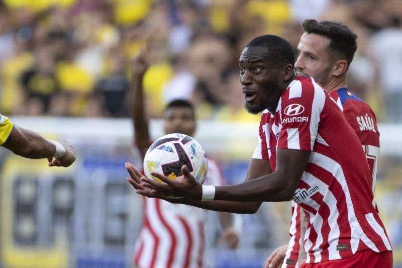Atletico Madrid's French midfielder Geoffrey Kondogbia reacts during the Spanish league football match between Cadiz CF and Club Atletico de Madrid at the Nuevo Mirandilla stadium in Cadiz on October 29, 2022.(Photo by JORGE GUERRERO/AFP via Getty Images)