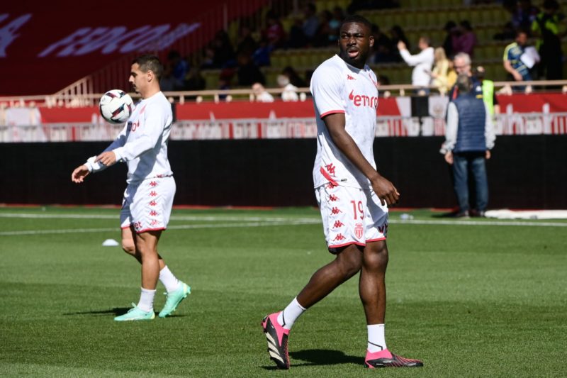 Monaco's French midfielder Youssouf Fofana (R) and Monaco's French forward Wissam Ben Yedder (L) warm up prior to the French L1 football match between AS Monaco and FC Lorient at the Louis II Stadium (Stade Louis II) in the Principality of Monaco on April 16, 2023. (Photo by CLEMENT MAHOUDEAU/AFP via Getty Images)