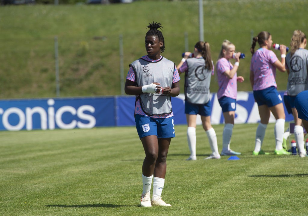 VÕRU, ESTONIA - MAY 17: Michelle Agyemang of England prior to the UEFA Women's European Under-17 Championship 2022/23 Group B match between France and England at Võru Stadion on May 17, 2023 in Voru, Estonia. (Photo by Marko Mumm/Getty Images)