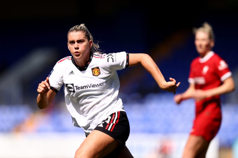 BIRKENHEAD, ENGLAND - MAY 27: Alessia Russo of Manchester United looks on during the FA Women's Super League match between Liverpool and Manchester United at Prenton Park on May 27, 2023 in Birkenhead, England. (Photo by Naomi Baker/Getty Images)