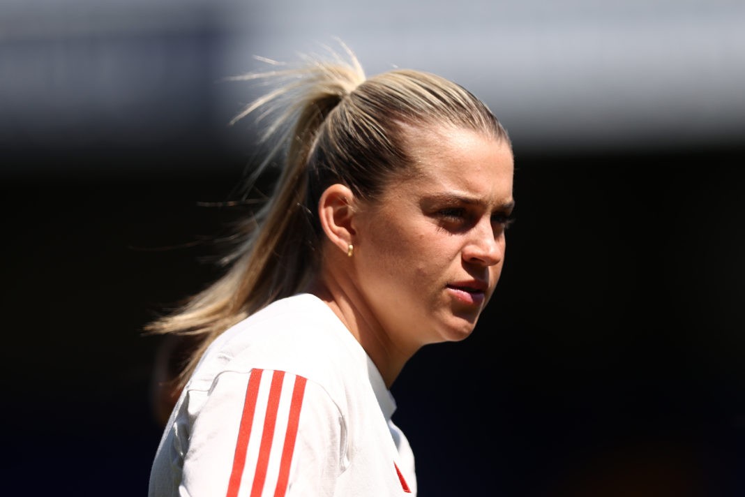 BIRKENHEAD, ENGLAND - MAY 27: Alessia Russo of Manchester United looks on prior to the FA Women's Super League match between Liverpool and Manchester United at Prenton Park on May 27, 2023 in Birkenhead, England. (Photo by Naomi Baker/Getty Images)