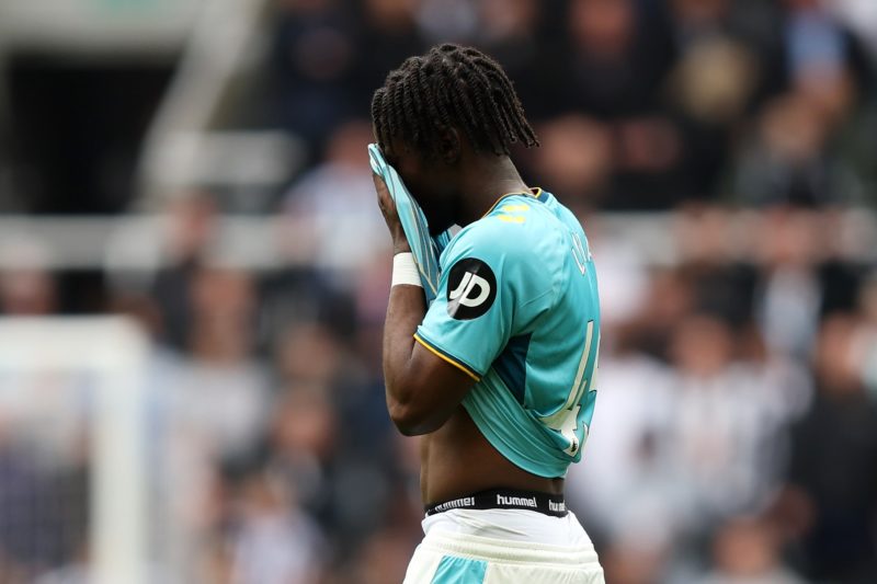 NEWCASTLE UPON TYNE, ENGLAND - APRIL 30: Romeo Lavia of Southampton looks dejected after the team's defeat in the Premier League match between Newcastle United and Southampton FC at St. James Park on April 30, 2023 in Newcastle upon Tyne, England. (Photo by Matt McNulty/Getty Images)
