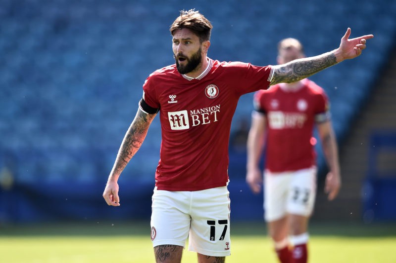 SHEFFIELD, ENGLAND - APRIL 17: Henri Lansbury of Bristol City reacts after being sent off during the Sky Bet Championship match between Sheffield Wednesday and Bristol City at Hillsborough Stadium on April 17, 2021 in Sheffield, England. Sporting stadiums around the UK remain under strict restrictions due to the Coronavirus Pandemic as Government social distancing laws prohibit fans inside venues resulting in games being played behind closed doors. (Photo by Nathan Stirk/Getty Images)