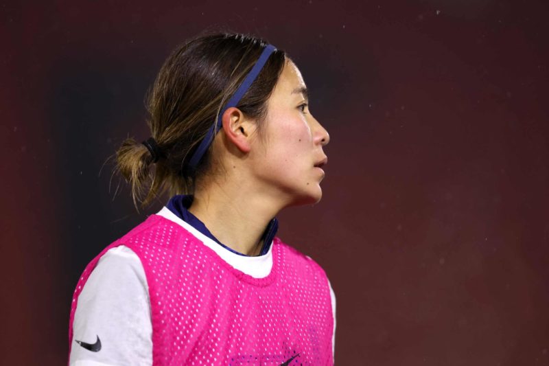 LONDON, ENGLAND - JANUARY 25: Mana Iwabuchi of Tottenham Hotspur warms up prior to the FA Women's Continental Tyres League Cup match between Tottenham Hotspur and Chelsea at Brisbane Road on January 25, 2023 in London, England. (Photo by Julian Finney/Getty Images)
