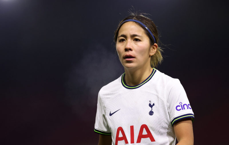 LONDON, ENGLAND - JANUARY 25: Mana Iwabuchi of Tottenham Hotspurs looks on during the FA Women's Continental Tyres League Cup match between Tottenham Hotspur and Chelsea at Brisbane Road on January 25, 2023 in London, England. (Photo by Julian Finney/Getty Images)