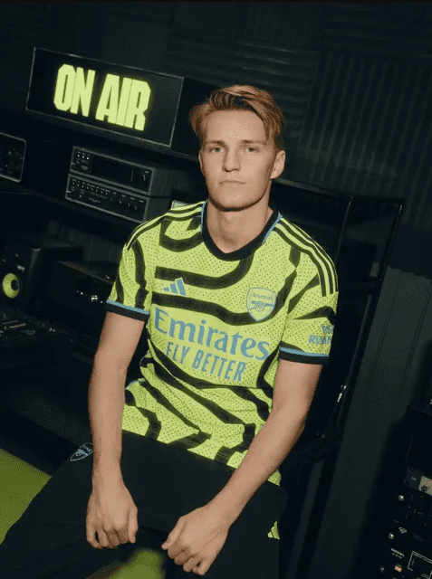 Martin Odegaard in the new Arsenal away kit for 2023/24 (Photo via Arsenal.com)