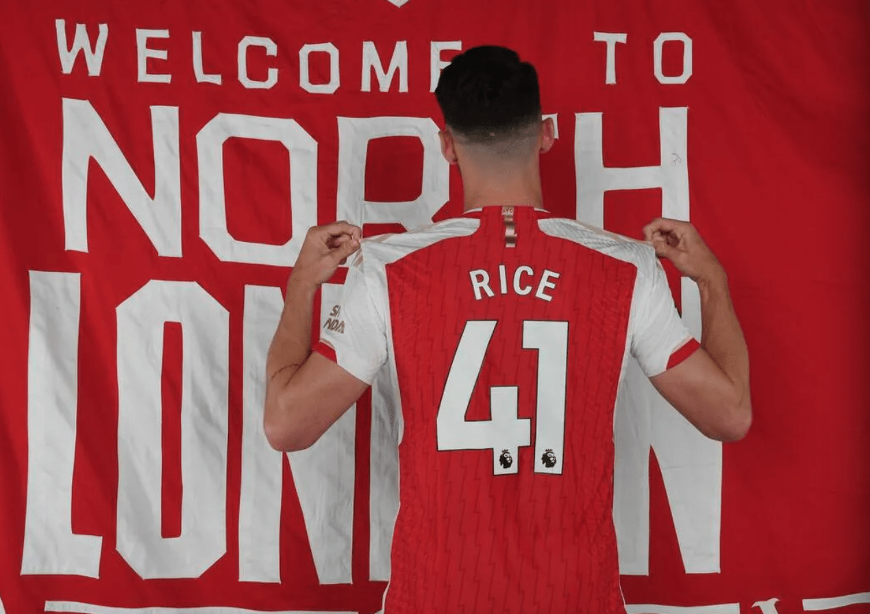 Declan Rice after signing for Arsenal (Photo via Arsenal.com)