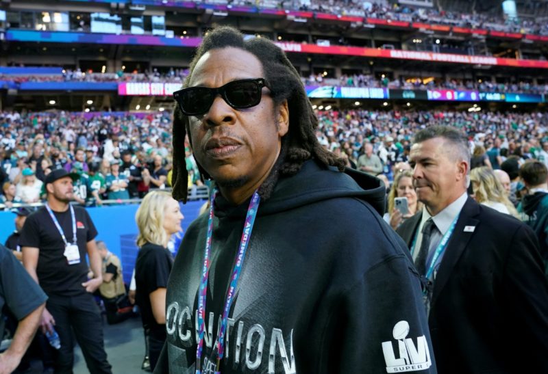 US rapper Jay-Z arrives to Super Bowl LVII between the Kansas City Chiefs and the Philadelphia Eagles at State Farm Stadium in Glendale, Arizona, on February 12, 2023. (Photo by TIMOTHY A. CLARY/AFP via Getty Images)