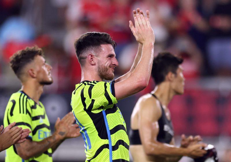 WASHINGTON, DC - JULY 19: Declan Rice #41 of Arsenal FC thanks fans following the MLS All-Star Game between Arsenal FC and MLS All-Stars at Audi Field on July 19, 2023 in Washington, DC. (Photo by Tim Nwachukwu/Getty Images)