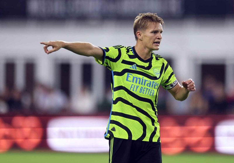WASHINGTON, DC - JULY 19: Martin Ødegaard #8 of Arsenal FC in action during the MLS All-Star Game between Arsenal FC and MLS All-Stars at Audi Field on July 19, 2023 in Washington, DC. (Photo by Tim Nwachukwu/Getty Images)