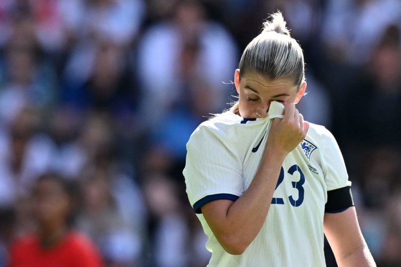 England's striker Alessia Russo reacts during the International football friendly match between England and Portugal at the Stadium MK, in Milton Keynes, north of London on July 1, 2023. (Photo by Ben Stansall / AFP) (Photo by BEN STANSALL/AFP via Getty Images)