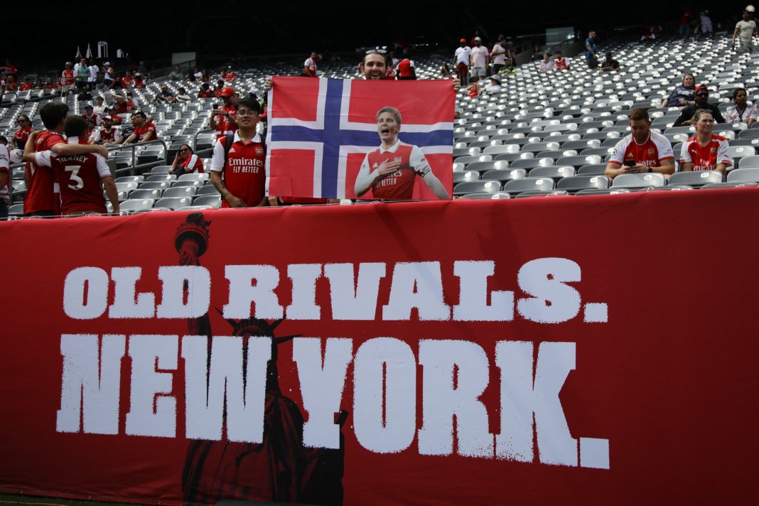 Fans attend the friendly football match between Manchester United and Arsenal at MetLife Stadium in East Rutherford, New Jersey, on July 22, 2023. (Photo by LEONARDO MUNOZ/AFP via Getty Images)