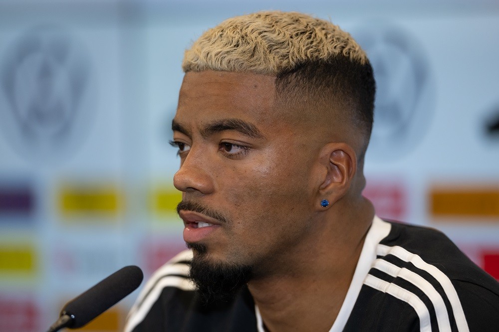 FRANKFURT AM MAIN, GERMANY: Benjamin Henrichs of Germany reacts during a Press conference at DFB-Campus on June 08, 2023. (Photo by Christian Kaspar-Bartke/Getty Images)