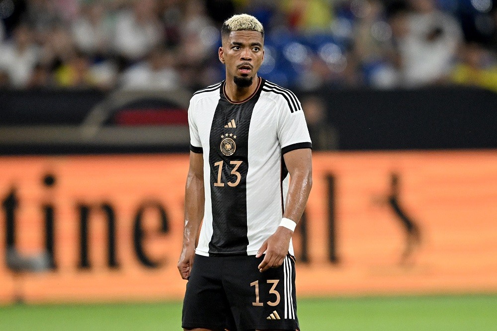 GELSENKIRCHEN, GERMANY: Benjamin Henrichs of Germany reacts during the international friendly match between Germany and Colombia at Veltins-Arena on June 20, 2023. (Photo by Frederic Scheidemann/Getty Images)
