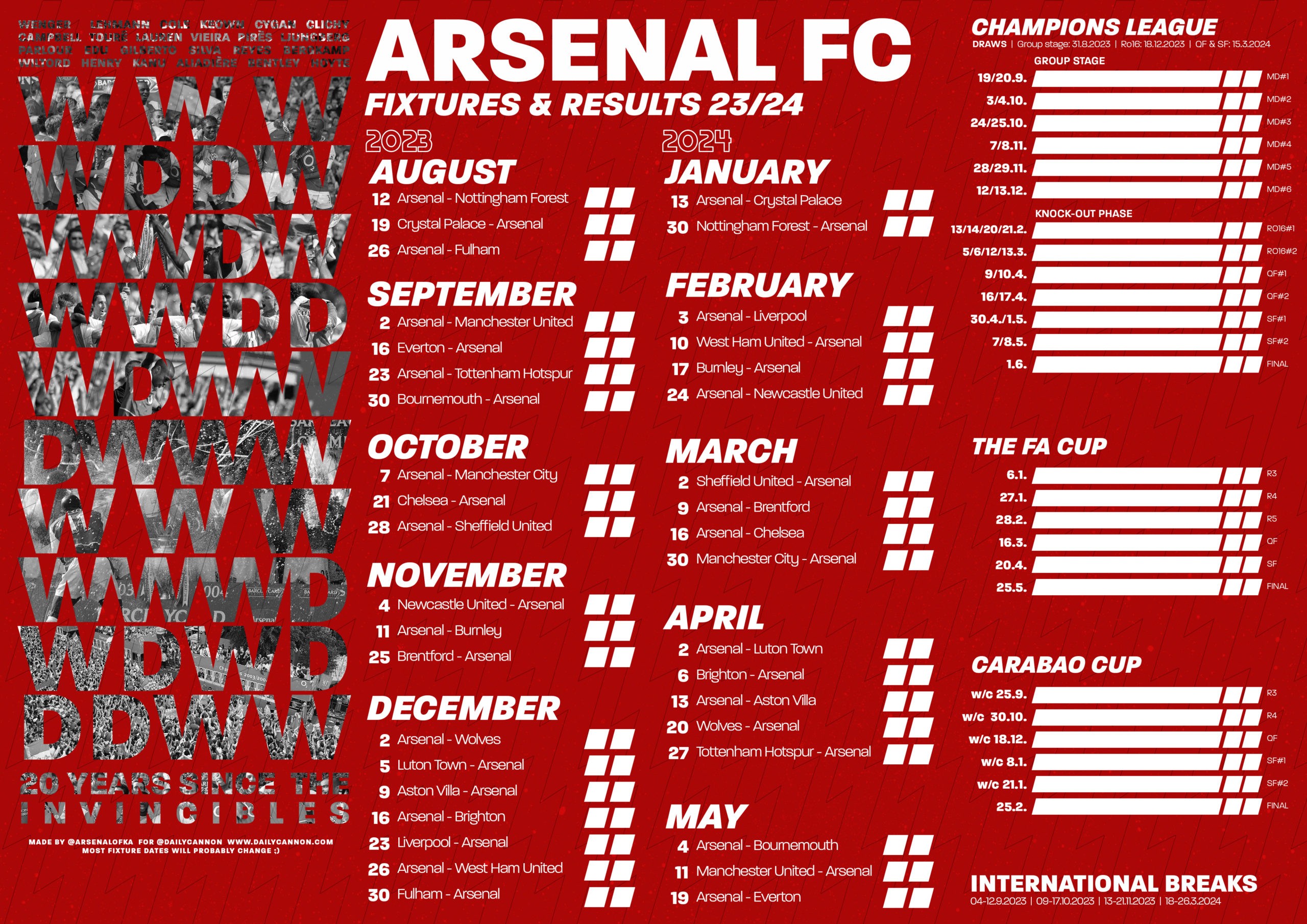 Download Arsenal fixtures wallchart for 23/24 season