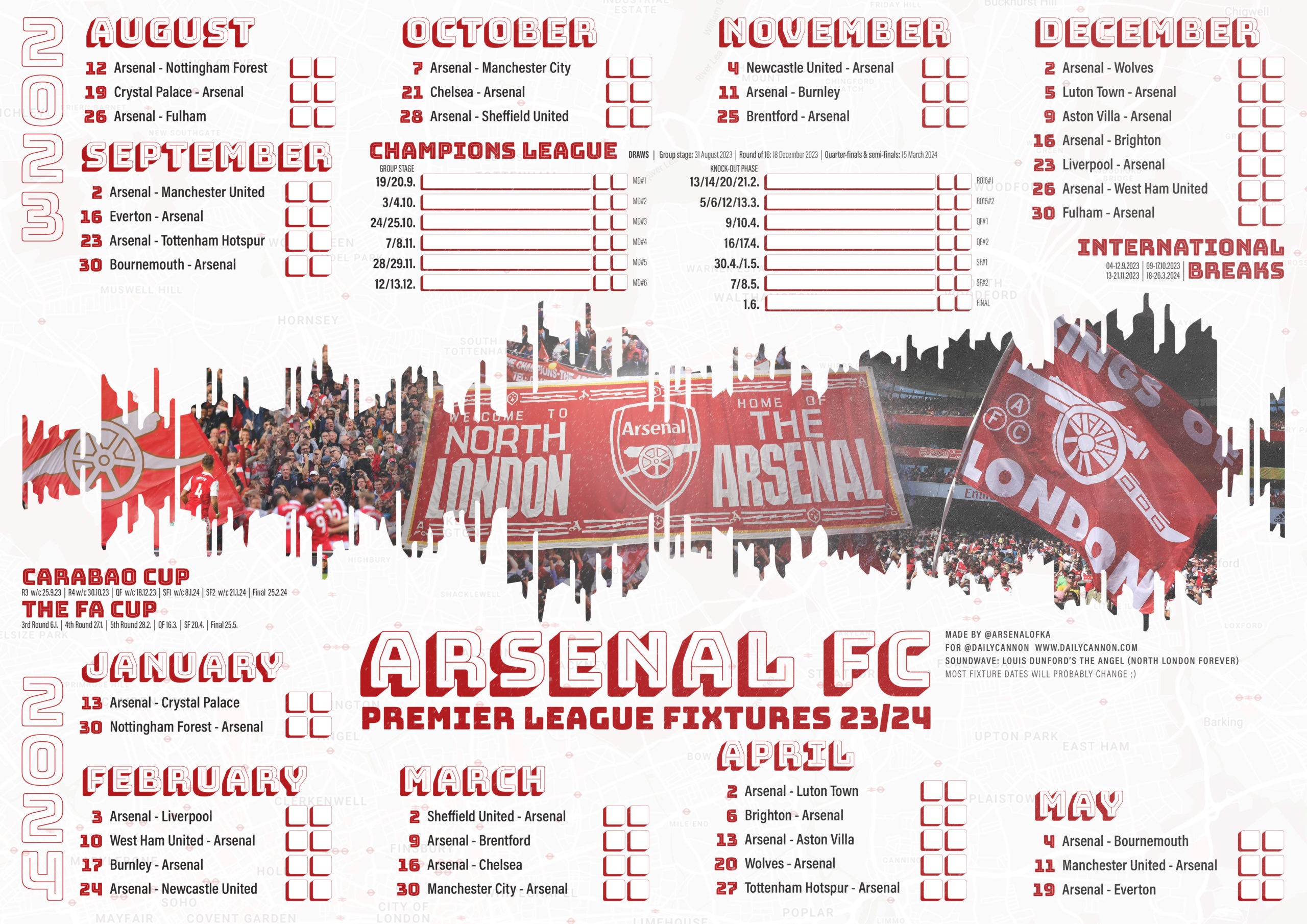 Downloadable Arsenal fixtures for 23/24 season Never miss a match!