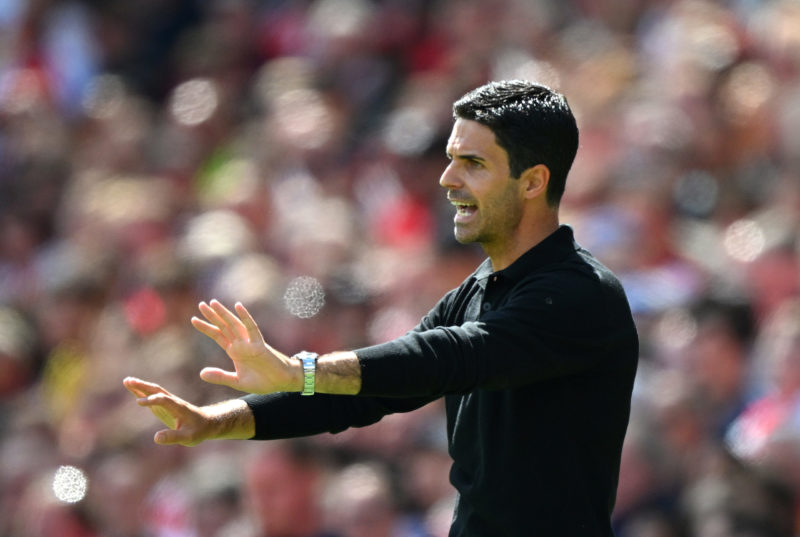 LONDON, ENGLAND - AUGUST 12: Mikel Arteta of Arsenal gesticulates during the Premier League match between Arsenal FC and Nottingham Forest at Emirates Stadium on August 12, 2023 in London, England. (Photo by Clive Mason/Getty Images)