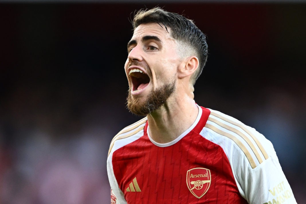 LONDON, ENGLAND - AUGUST 02: Jorginho of Arsenal shouts during the pre-season friendly match between Arsenal FC and AS Monaco at Emirates Stadium on August 02, 2023 in London, England. (Photo by Mike Hewitt/Getty Images)