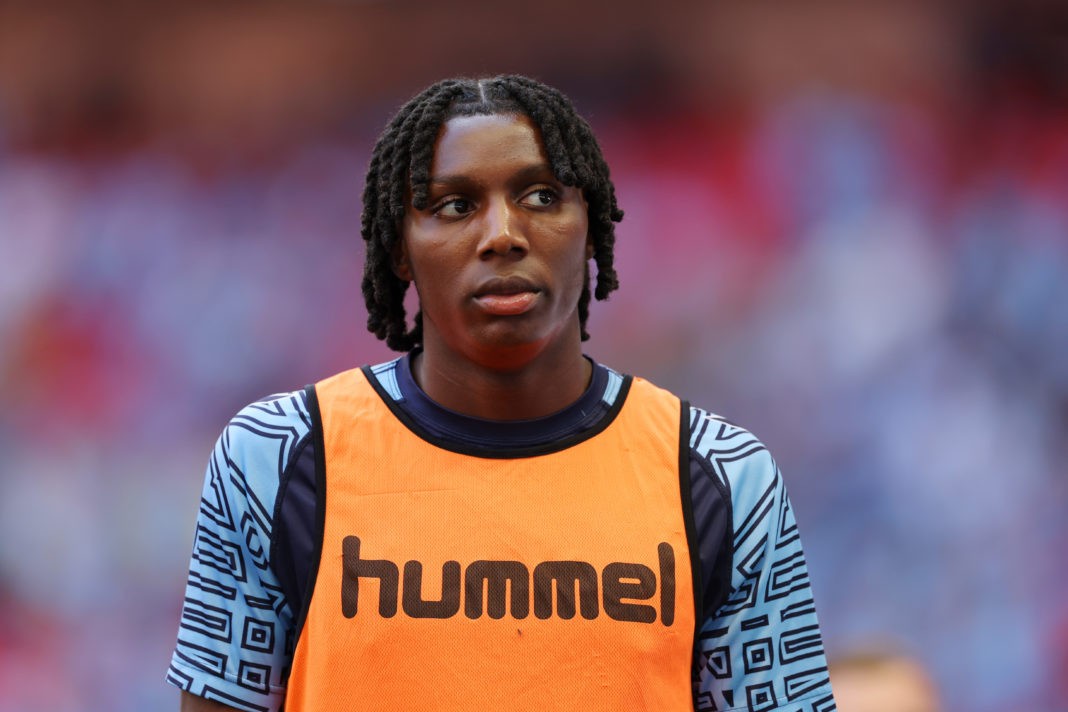 LONDON, ENGLAND - MAY 27: Brooke Norton-Cuffy of Coventry City looks on as he warms up prior to the Sky Bet Championship Play-Off Final between Coventry City and Luton Town at Wembley Stadium on May 27, 2023 in London, England. (Photo by Alex Pantling/Getty Images)