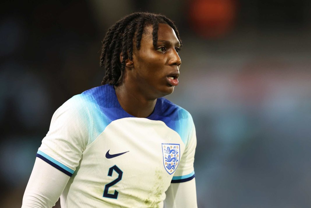 MANCHESTER, ENGLAND - MARCH 22: Brooke Norton-Cuffy of England during the International Friendly between England U20s and Germany U20s at Manchester City Academy Stadium on March 22, 2023 in Manchester, England. (Photo by Matt McNulty/Getty Images)
