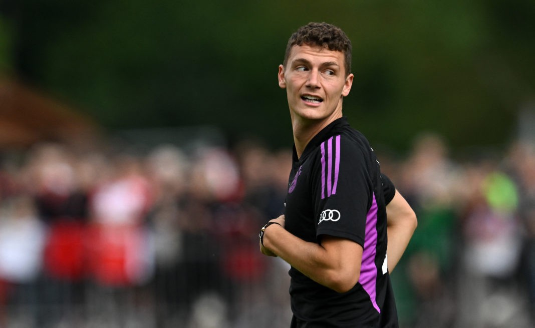 Bayern Munich's French defender Benjamin Pavard takes part in a training session of German first division Bundesliga club's pre-season training camp in Rottach-Egern, southern Germany, on July 20, 2023. (Photo by Christof STACHE / AFP) (Photo by CHRISTOF STACHE/AFP via Getty Images)