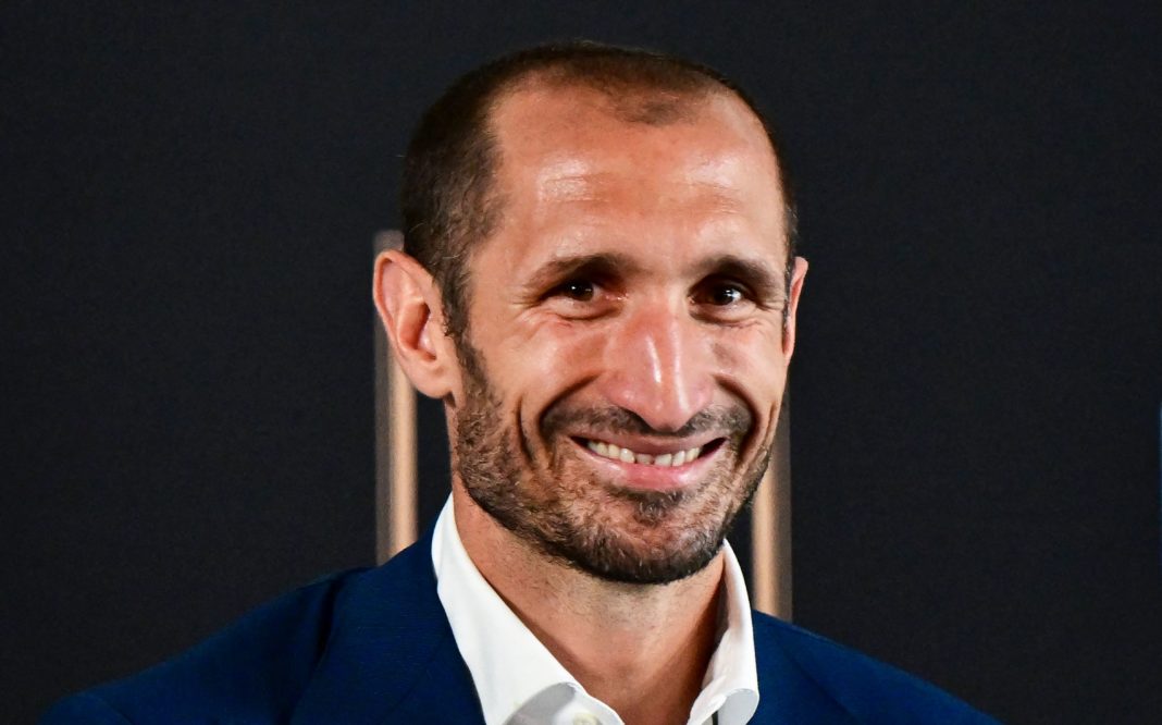 Giorgio Chiellini smiles as he arrives for a press conference introducing his arrival to Major League Soccer club Los Angeles FC (LAFC) on June 29, 2022 in Los Angeles. - The former Juventus defender joins LAFC on July 1. (Photo by FREDERIC J. BROWN/AFP via Getty Images)