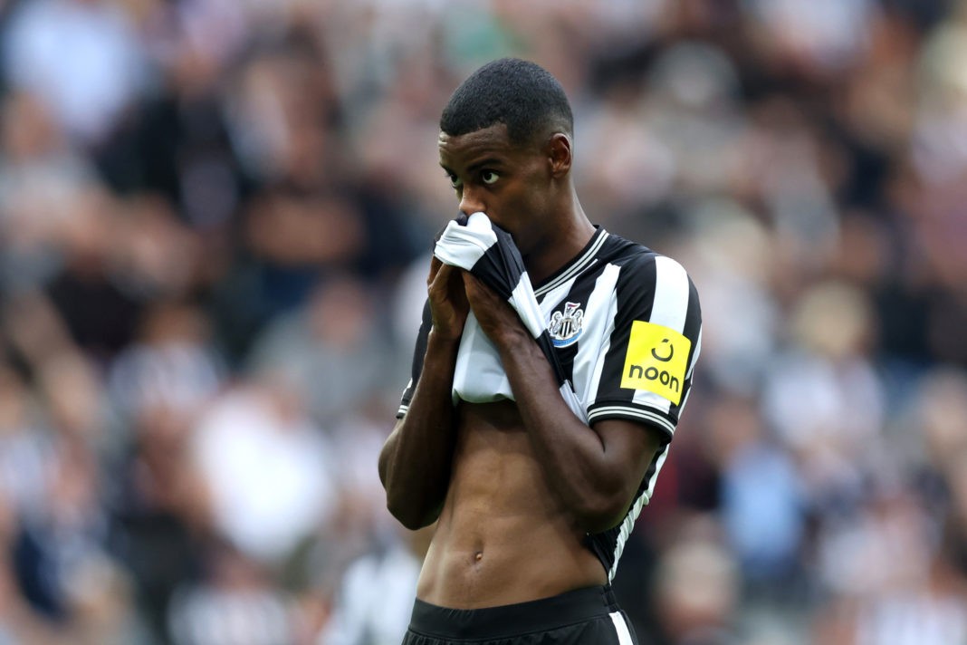 NEWCASTLE UPON TYNE, ENGLAND - AUGUST 12: Alexander Isak of Newcastle United reacts during the Premier League match between Newcastle United and Aston Villa at St. James Park on August 12, 2023 in Newcastle upon Tyne, England. (Photo by George Wood/Getty Images)
