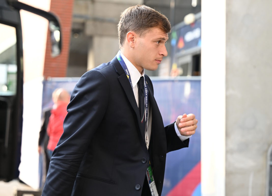 ENSCHEDE, NETHERLANDS - JUNE 15: Nicolo Barella of Italy arrives before the UEFA Nations League 2022/23 semifinal match between Spain and Italy at FC Twente Stadium on June 15, 2023 in Enschede, Netherlands. (Photo by Claudio Villa/Getty Images)