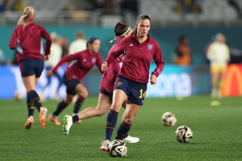 AUCKLAND, NEW ZEALAND - AUGUST 15: Laia Codina of Spain warms up prior to the FIFA Women's World Cup Australia & New Zealand 2023 Semi Final match between Spain and Sweden at Eden Park on August 15, 2023 in Auckland, New Zealand. (Photo by Phil Walter/Getty Images)