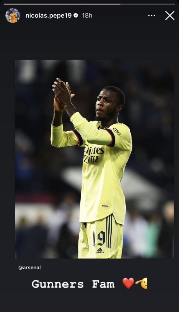 Nicolas Pepe sends a message on Instagram after Arsenal confirm his departure (Photo via Pepe on Instagram)