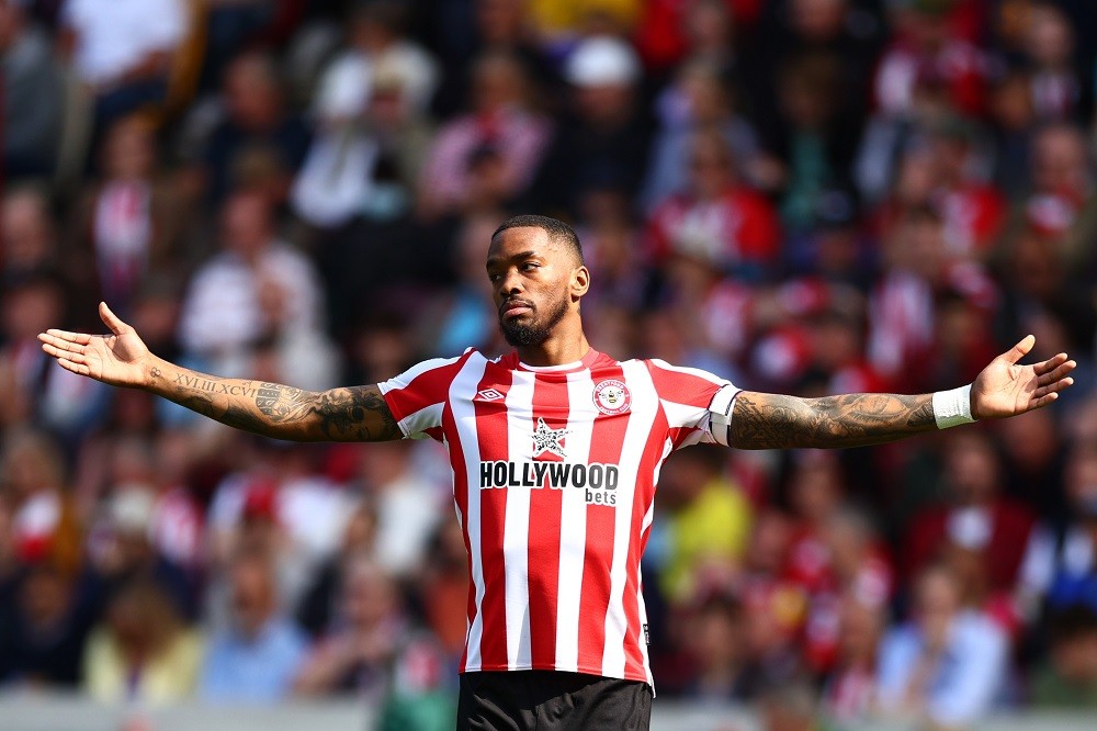 BRENTFORD, ENGLAND: Ivan Toney of Brentford reacts during the Premier League match between Brentford FC and Nottingham Forest at Brentford Community Stadium on April 29, 2023. (Photo by Clive Rose/Getty Images)