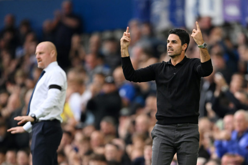 LIVERPOOL, ENGLAND - SEPTEMBER 17: Mikel Arteta, Manager of Arsenal, gives the team instructions during the Premier League match between Everton FC and Arsenal FC at Goodison Park on September 17, 2023 in Liverpool, England. (Photo by Stu Forster/Getty Images)