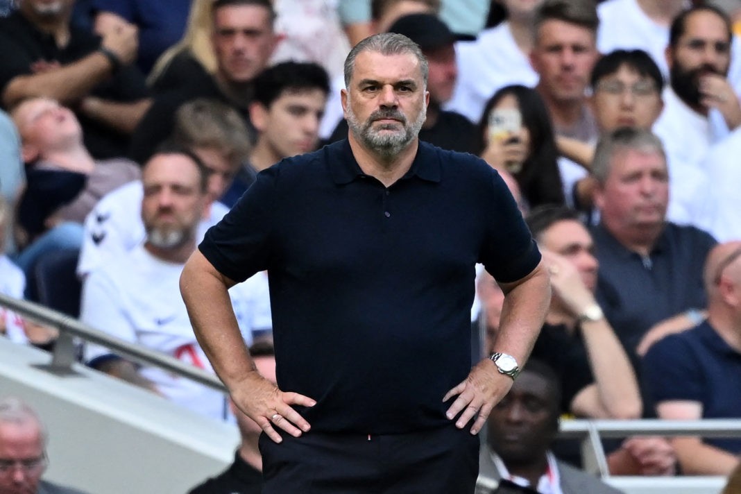 Tottenham Hotspur's Greek-Australian Head Coach Ange Postecoglou looks on during the English Premier League football match between Tottenham Hotspur and Sheffield United at Tottenham Hotspur Stadium in London, on September 16, 2023. (Photo by JUSTIN TALLIS/AFP via Getty Images)