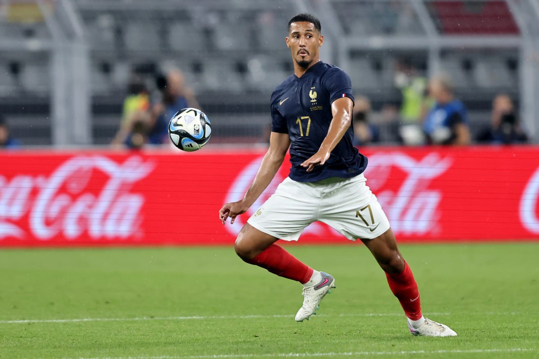 DORTMUND, GERMANY - SEPTEMBER 12: William Saliba of France runs with the ball during the international friendly match between Germany and France at Signal Iduna Park on September 12, 2023 in Dortmund, Germany. (Photo by Christof Koepsel/Getty Images)