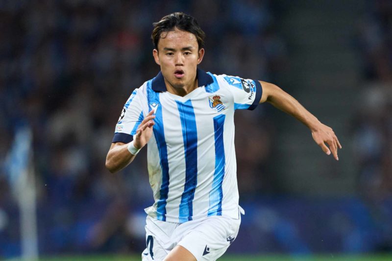 SAN SEBASTIAN, SPAIN - SEPTEMBER 20: Takefusa Kubo of Real Sociedad in action during the UEFA Champions League match between Real Sociedad and FC Internazionale at Reale Arena on September 20, 2023 in San Sebastian, Spain. (Photo by Juan Manuel Serrano Arce/Getty Images)