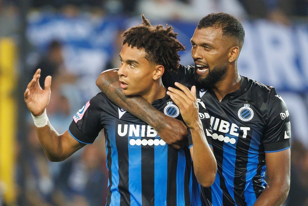 Club's Antonio Nusa celebrates after scoring during a match between Club Brugge and Sporting Charleroi, on September 16th, 2023. (Photo by KURT DESPLENTER/BELGA MAG/AFP via Getty Images)