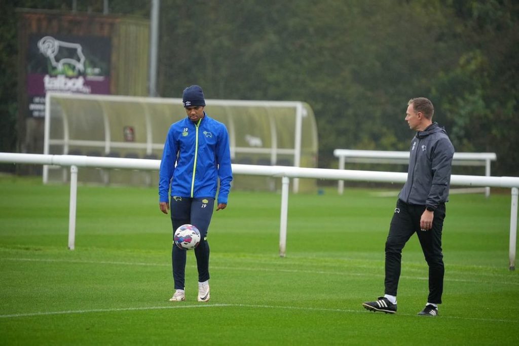 Tyreece John-Jules back in training with Derby County (Photo via John-Jules on Instagram)