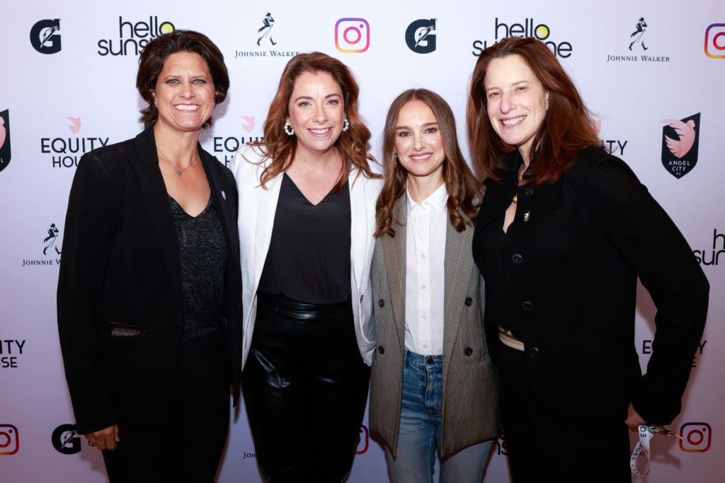 SYDNEY, AUSTRALIA: Angel City co-founders Julie Uhrman, Anika Wells, Minister for Sport of Australia, Natalie Portman, and Kara Nortman pose ahead of the Angel City Equity Summit at Sydney Opera House on August 04, 2023. (Photo by Hanna Lassen/Getty Images)