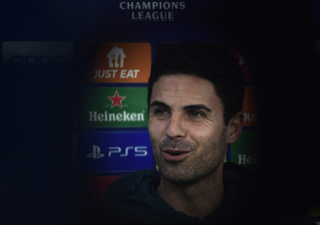 Arsenal's Spanish coach Mikel Arteta holds a press conference at the Ramon Sanchez Pizjuan stadium in Seville on October 23, 2023, on the eve of the UEFA Champions League 1st round day 3 Group B football match between Sevilla FC and Arsenal. (Photo by CRISTINA QUICLER/AFP via Getty Images)