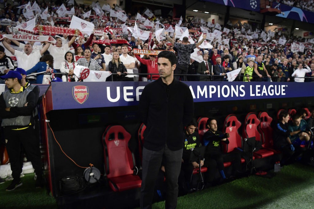 Arsenal's Spanish coach Mikel Arteta is pictured before the UEFA Champions League 1st round day 3 Group B football match between Sevilla FC and Arsenal at the Ramon Sanchez Pizjuan stadium in Seville on October 24, 2023. (Photo by CRISTINA QUICLER/AFP via Getty Images)