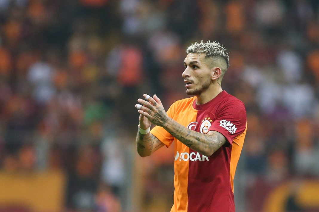 ISTANBUL, TURKEY - AUGUST 15: Lucas Torreira of Galatasaray reacts during the UEFA Champions League third qualifying round second leg match between Galatasaray and Olimpija Ljubljana at Ali Sami Yen Arena on August 15, 2023 in Istanbul, Turkey. (Photo by Ahmad Mora/Getty Images)